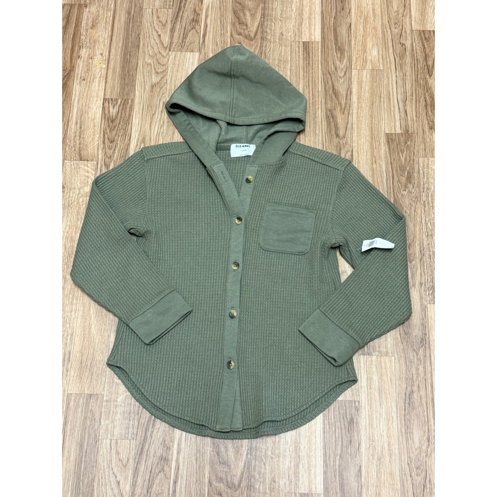 Old Navy Kids Waffle Knit Button Down Hoodie Dill Caper Green Large 10-12 NEW